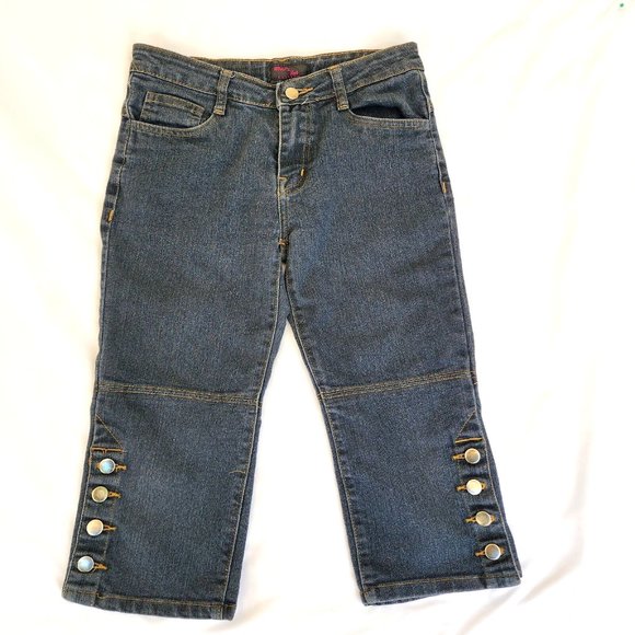 What's Hot Stretch Denim Capri Jeans Decorated Back Pockets Size S - Picture 1 of 11